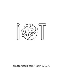 Internet of things. Abbreviation IOT . Digital monitoring and control . Vector linear icon isolated on white background.