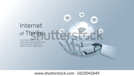 Internet of things abstract concept, IoT Cloud in AI humanoid hand, Artificial Intelligence (AI) technology innovation background.