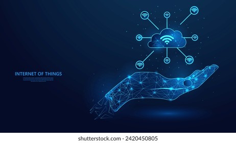 Internet of things abstract concept. Low poly wireframe style technology background.