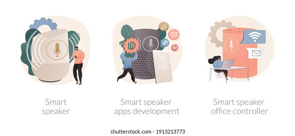 Internet of things abstract concept vector illustration set. Smart speaker apps development and office controller, virtual home automation hub, speech recognition, voice assistant abstract metaphor.