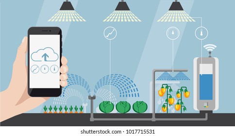 Internet of things in agriculture. Smart farm with wireless control. Vector illustration EPS 10