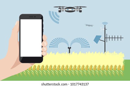 Internet of things in agriculture. Smart farm with wireless control. Vector illustration.