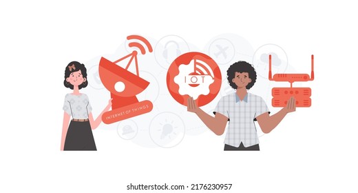 Internet of things and automation concept. Internet of Things Team. Good for presentations and websites. Vector illustration in flat style.