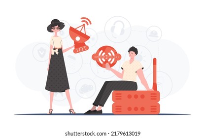 Internet de las cosas y concepto de automatización. Equipo de Internet de las Cosas. Bueno para sitios web y presentaciones. Ilustración vectorial.
