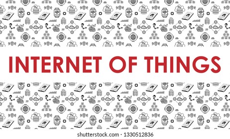 Internet of things background (16x9 ratio). Slide template for presentations with icons set. Banner for website and social media. Contains seamless pattern swatch. Vector design illustration.