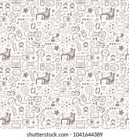 Internet of Things Background. Hand drawn Doodle Cloud Computing Technology and Social Media Icons Vector Seamless pattern