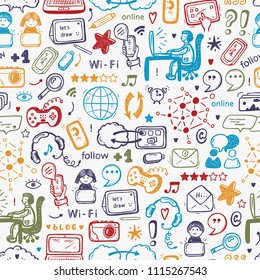 Internet of Things Background. Hand drawn Doodle Cloud Computing Technology and Social Media Icons Vector Seamless pattern