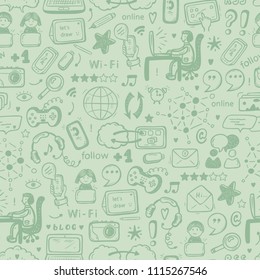 Internet of Things Background. Hand drawn Doodle Cloud Computing Technology and Social Media Icons Vector Seamless pattern