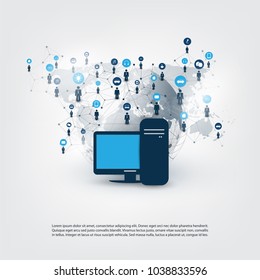 Internet of Things, Cloud Computing Design Concept with Icons - Global Digital Network Connections, Smart Technology Concept