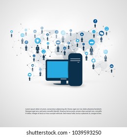 Internet of Things, Cloud Computing Design Concept with Icons - Global Digital Network Connections, Smart Technology Concept