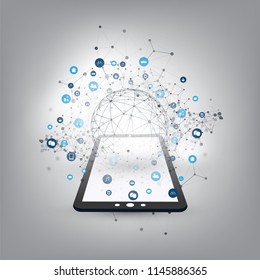 Internet of Things, Cloud Computing Design Concept with Icons - Digital Network Connections, Technology Background
