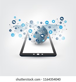 Internet of Things, Cloud Computing Design Concept with Icons - Global Digital Network Connections, Technology Background