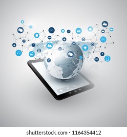 Internet das Coisas, Cloud Computing Design Concept with Icons - Conexões de Rede Digital Global, Tecnologia de Fundo