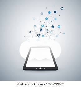 Internet of Things, Cloud Computing Design Concept with Tablet PC and Icons - Digital Network Connections, Technology Background