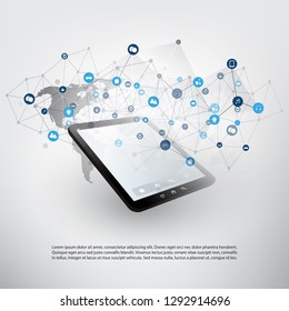 Internet of Things, Cloud Computing Design Concept with Icons - Digital Network Connections, Technology Background