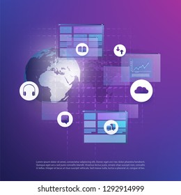 Internet of Things, Cloud Computing Design Concept with Icons - Digital Network Connections, Technology Background