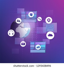 Internet of Things, Cloud Computing Design Concept with Icons - Digital Network Connections, Technology Background