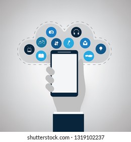 Internet of Things, Cloud Computing Design Concept with Icons - Digital Network Connections, Technology Background 