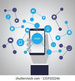 Internet of Things, Cloud Computing Design Concept with Icons - Digital Network Connections, Technology Background 