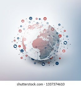 Internet of Things, Cloud Computing Design Concept with Earth Globe and Icons - Digital Network Connections, Technology Background