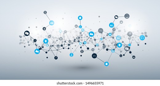 Internet of Things, Cloud Computing Design Concept with Icons - Digital Network Connections, Technology Background