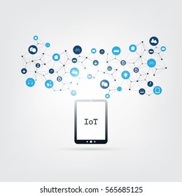 Internet of Things, Cloud Computing Design Concept with Icons - Digital Network Connections, Technology Background