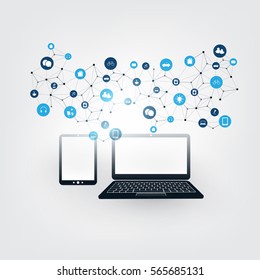 Internet of Things, Cloud Computing Design Concept with Icons - Digital Network Connections, Technology Background