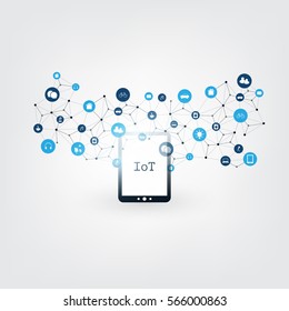 Internet Of Things, Cloud Computing Design Concept With Icons - Digital Network Connections, Technology Background