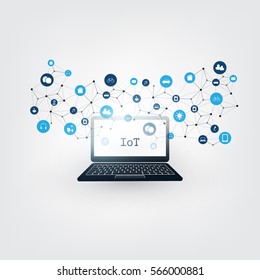 Internet Of Things, Cloud Computing Design Concept With Icons - Digital Network Connections, Technology Background