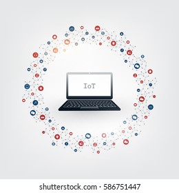 Internet of Things, Cloud Computing Design Concept with Icons - Digital Network Connections, Technology Background