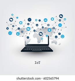Internet of Things, Cloud Computing Design Concept with Icons - Digital Network Connections, Technology Background