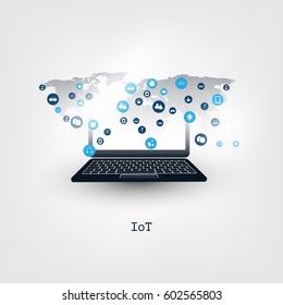 Internet of Things, Cloud Computing Design Concept with Icons - Digital Network Connections, Technology Background