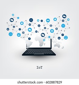 Internet of Things, Cloud Computing Design Concept with Icons - Digital Network Connections, Technology Background