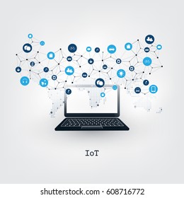 Internet of Things, Cloud Computing Design Concept with Icons - Digital Network Connections, Technology Background