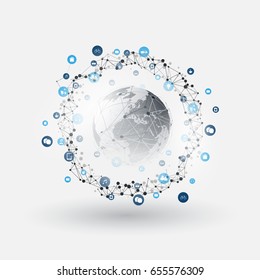 Internet of Things, Cloud Computing Design Concept with Icons - Digital Network Connections, Technology Background