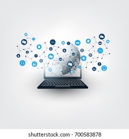 Internet of Things, Cloud Computing Design Concept with Icons - Digital Network Connections, Technology Background