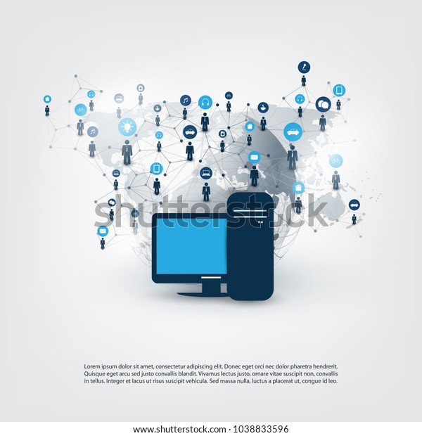 Internet of Things, Cloud Computing Design\
Concept with Icons - Global Digital Network Connections, Smart\
Technology Concept