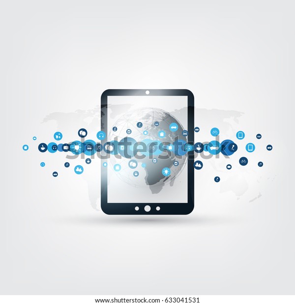Internet of\
Things, Cloud Computing Design Concept with Icons - Digital Network\
Connections, Technology\
Background