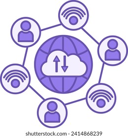 Internet of Things Color Icon. Connect to the Internet anywhere. Vector Illustration of Globe, Computer Cloud, Wi-Fi Internet, and People. Technology Concept