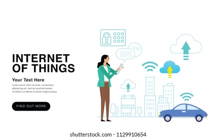 Internet Of Things Concept 2018 - New Trends And Modern Minimalism Style With Colour Transition. Can Use For Web, Landing Page, Infographics, Editorial, Commercial Use And Others. Vector.