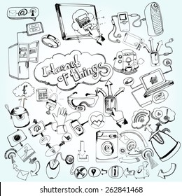 Internet of things concept with doodle decorative network technology icons set vector illustration