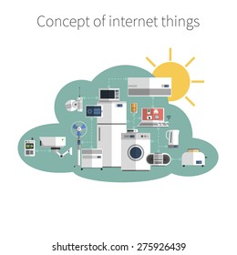 Internet things concept flat icon in public data exchange cloud protected environment symbol poster abstract vector illustration