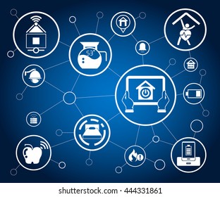 internet of things concept and home automation icons in blue background
