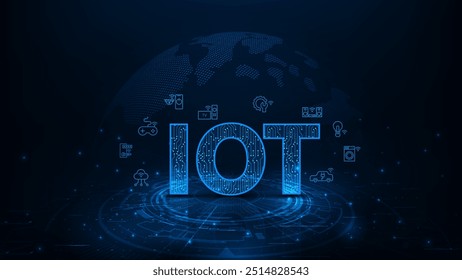 Concepto de Internet de las Cosas. Iconos que representan dispositivos inteligentes y tecnología conectada. 