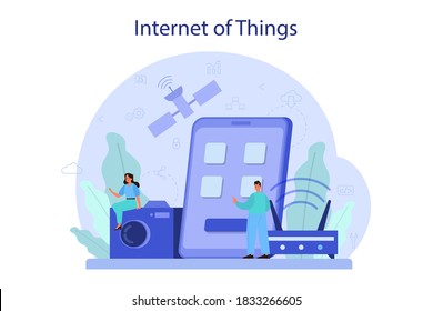 Internet of things concept illustration. Idea of cloud, technology and home. Modern global technology. Connection between devices and house appliances. Isolated flat vector illustration