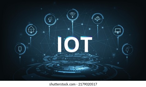 Internet der Dinge Konzept. IOT design.Globale Netzwerkverbindung. Kommunikationstechnologie und Internet-Netzwerkkonzept, drahtlose Geräte verbinden.Vektorgrafik.