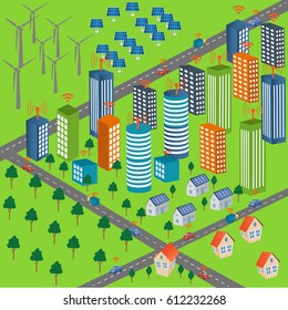 Internet of things concept. Modern city design with business life. Illustration of innovations.