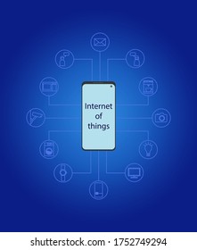 Internet of things concept with realistic smartphone and appliances icons vector illustration