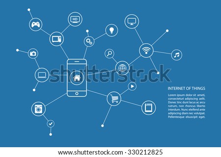 Internet of things concept with smart phone and white icons. Vector illustration.