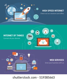 Internet Of Things, Connections, Networks And Web Service Banners Set